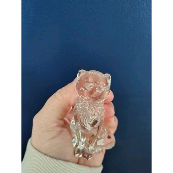 Vintage Lenox Clear Crystal Glass Cat Daydream Figurine Paperweight - Picture 6 of 6